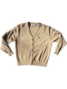 VTG Steeplechase Light Tan Grandpa Cardigan Sweater Horse Cobain Grunge Preppy L